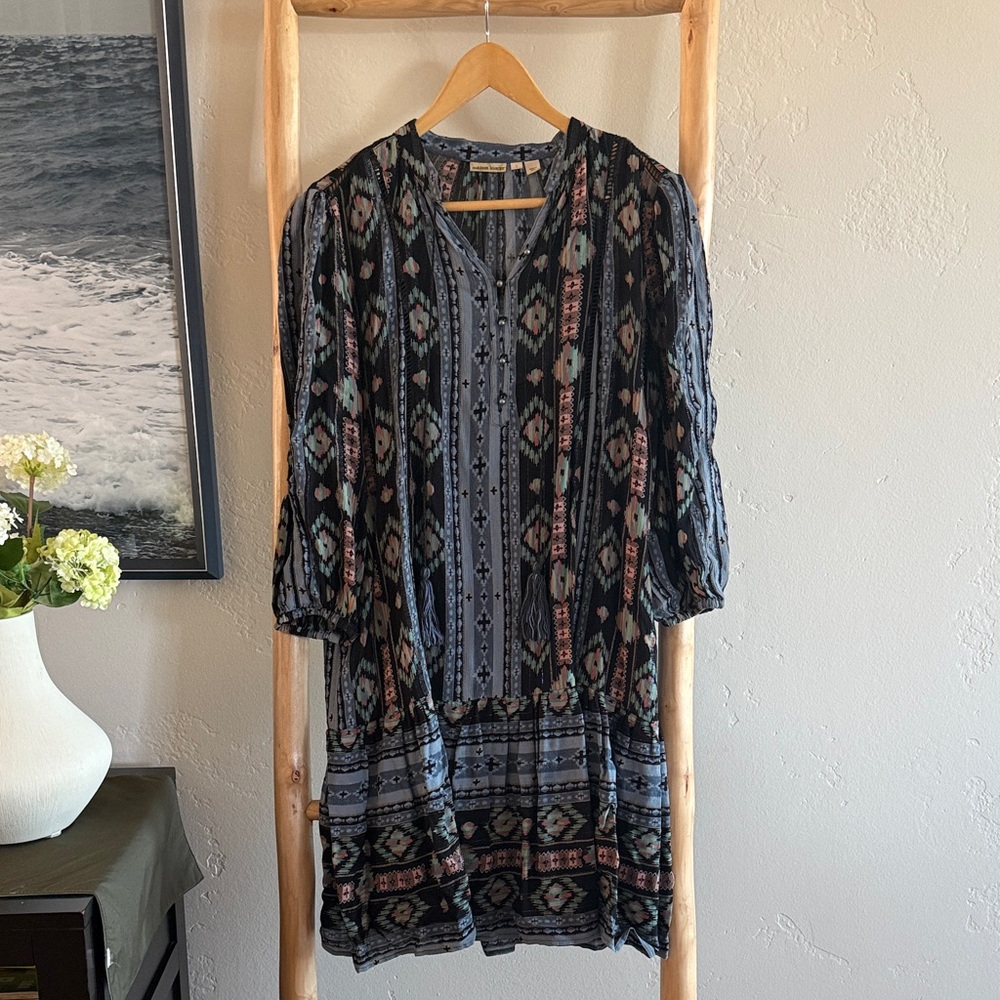 Anthropologie HOLDING HORSES Navy and Black Bohemian Midi Dress. Size Small